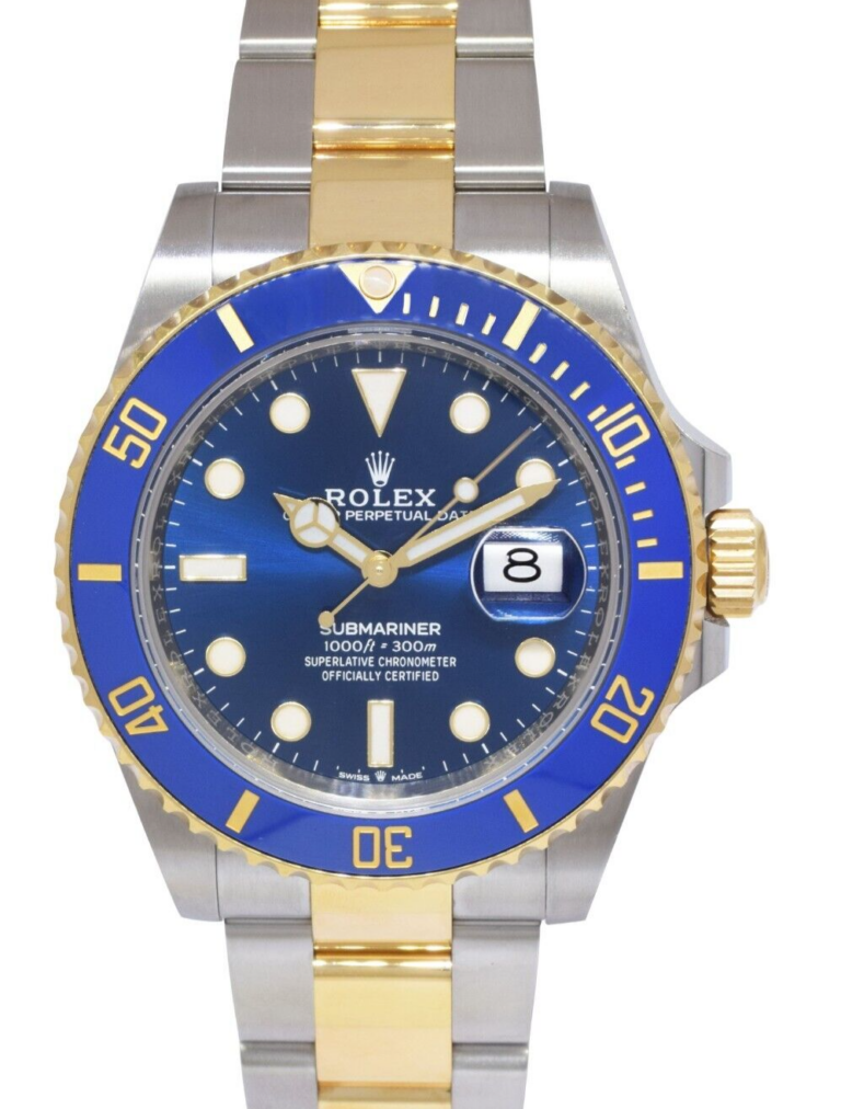 Rolex Submariner Date 18k Yellow Gold/Steel Ceramic Blue 41mm Watch +Card 126613