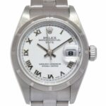 Rolex Date Stainless Steel White Roman Dial Ladies 26mm Oyster Watch Y 79190