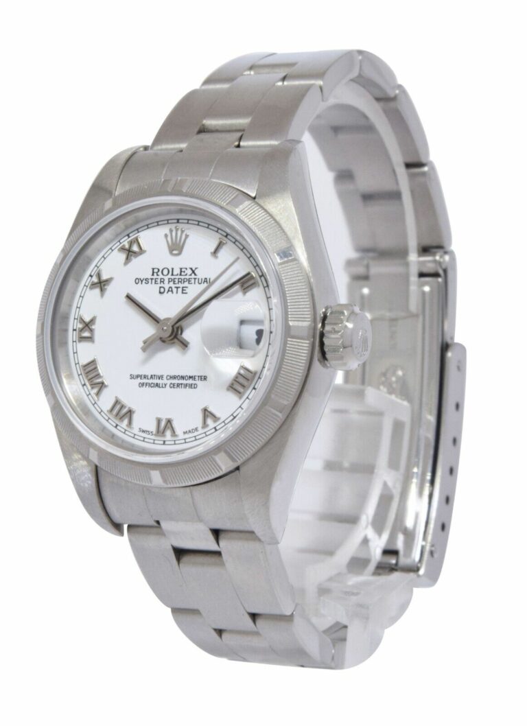 Rolex Date Stainless Steel White Roman Dial Ladies 26mm Oyster Watch Y 79190