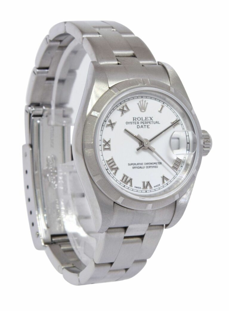 Rolex Date Stainless Steel White Roman Dial Ladies 26mm Oyster Watch Y 79190