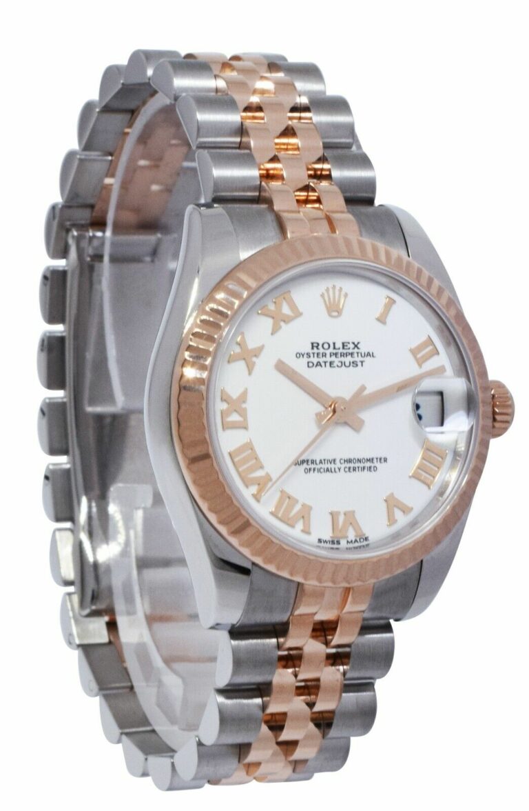 Rolex Datejust 18k Rose Gold/Steel White Roman Dial Ladies 31mm Watch 178271