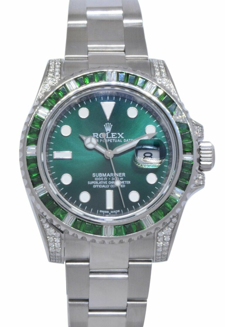 Rolex Submariner Date Steel Green Stones 
Diamond 40mm Watch +Card 116610