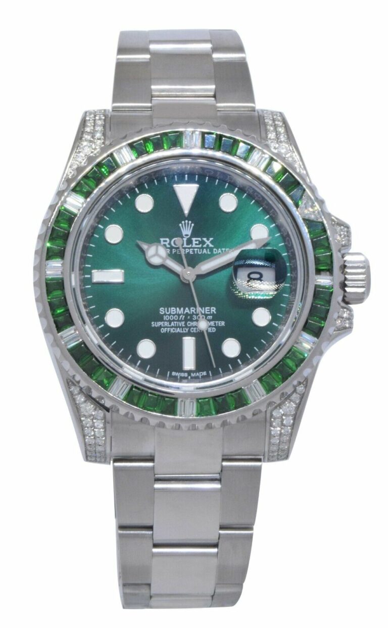 Rolex Submariner Date Steel Green Stones 
Diamond 40mm Watch +Card 116610