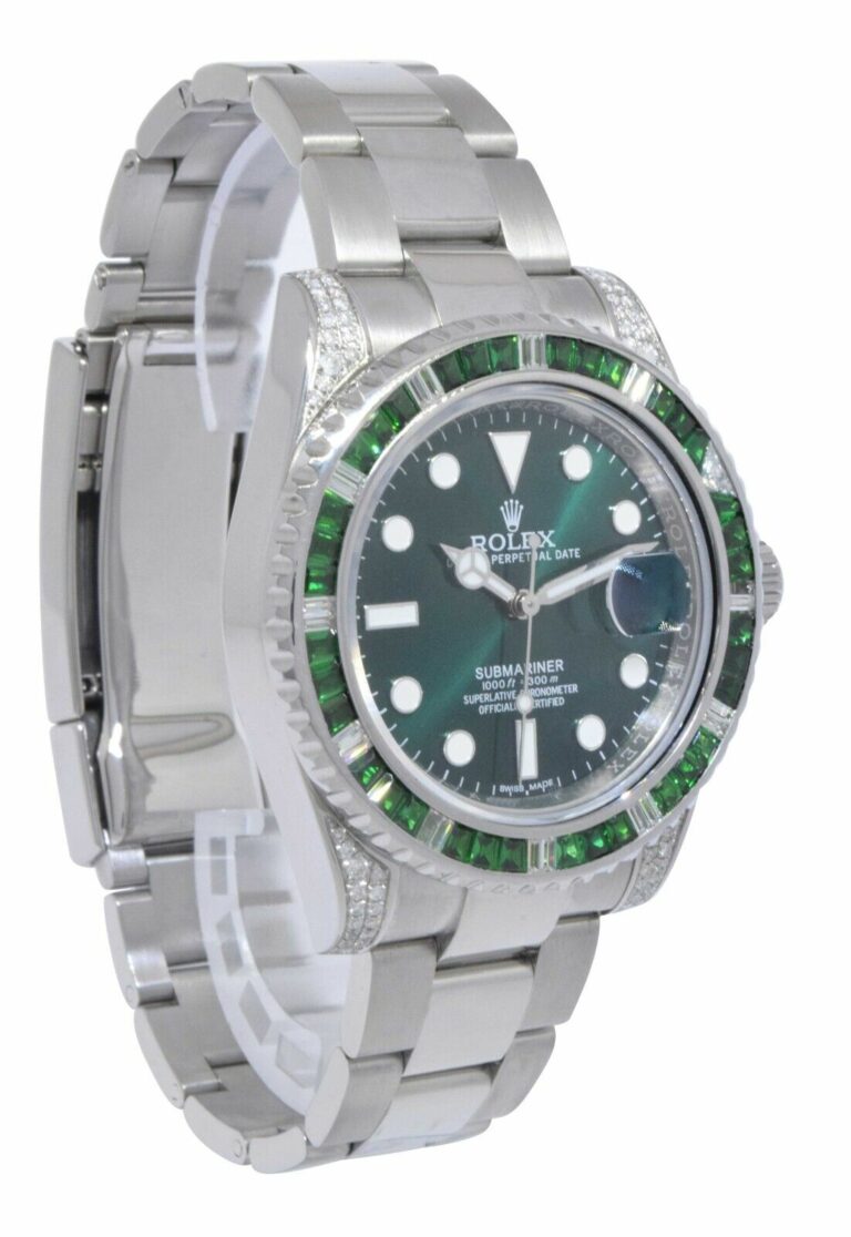 Rolex Submariner Date Steel Green Stones 
Diamond 40mm Watch +Card 116610