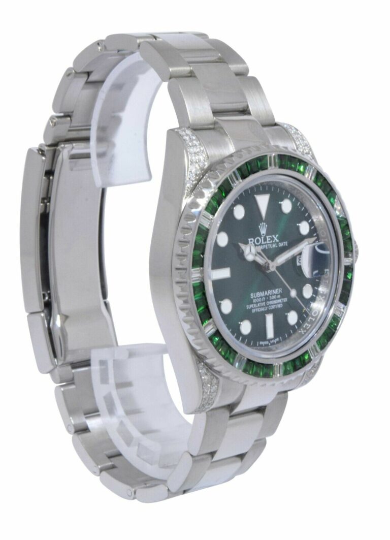 Rolex Submariner Date Steel Green Stones 
Diamond 40mm Watch +Card 116610