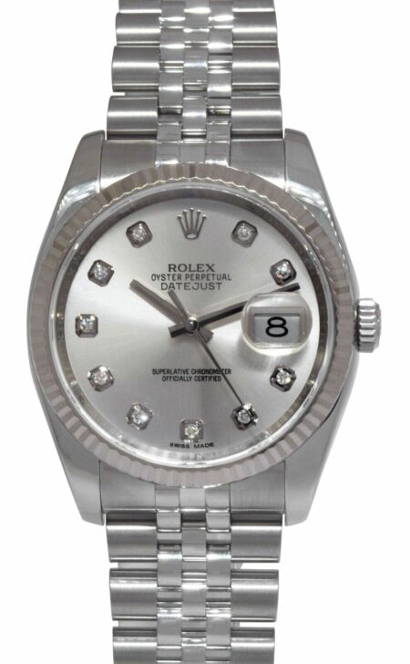 Rolex Datejust Steel 
18k White Gold Bezel Diamond Dial 36mm Watch Z 116234