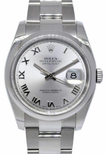 Rolex Datejust Steel Rhodium Dial Oyster Bracelet 36mm Watch +Papers '18 116200