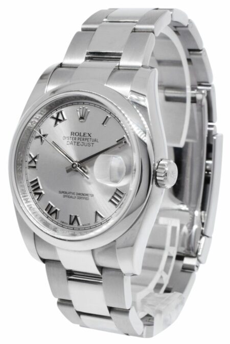 Rolex Datejust Steel Rhodium Dial Oyster Bracelet 36mm Watch +Papers '18 116200