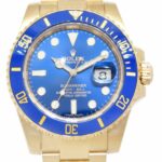 Rolex Submariner Date 18k Yellow Gold Blue Ceramic 40mm Watch B/P '15 116618