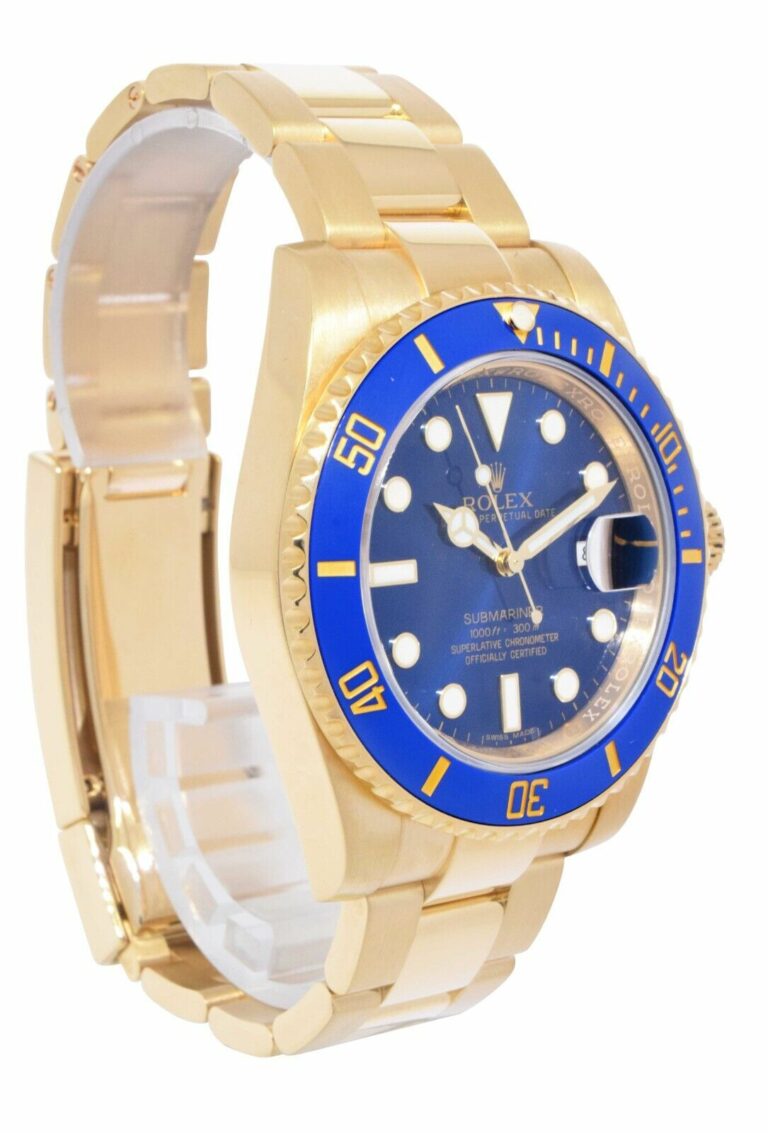 Rolex Submariner Date 18k Yellow Gold Blue Ceramic 40mm Watch B/P '15 116618