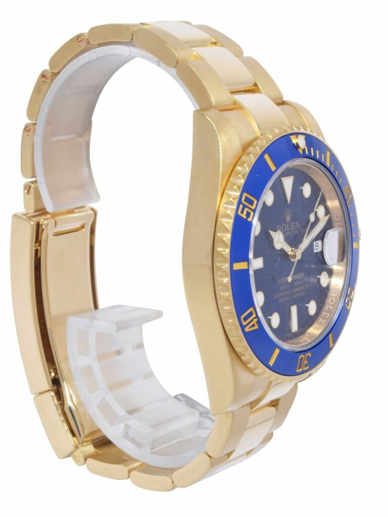 Rolex Submariner Date 18k Yellow Gold Blue Ceramic 40mm Watch B/P '15 116618