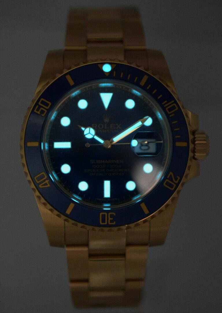 Rolex Submariner Date 18k Yellow Gold Blue Ceramic 40mm Watch B/P '15 116618