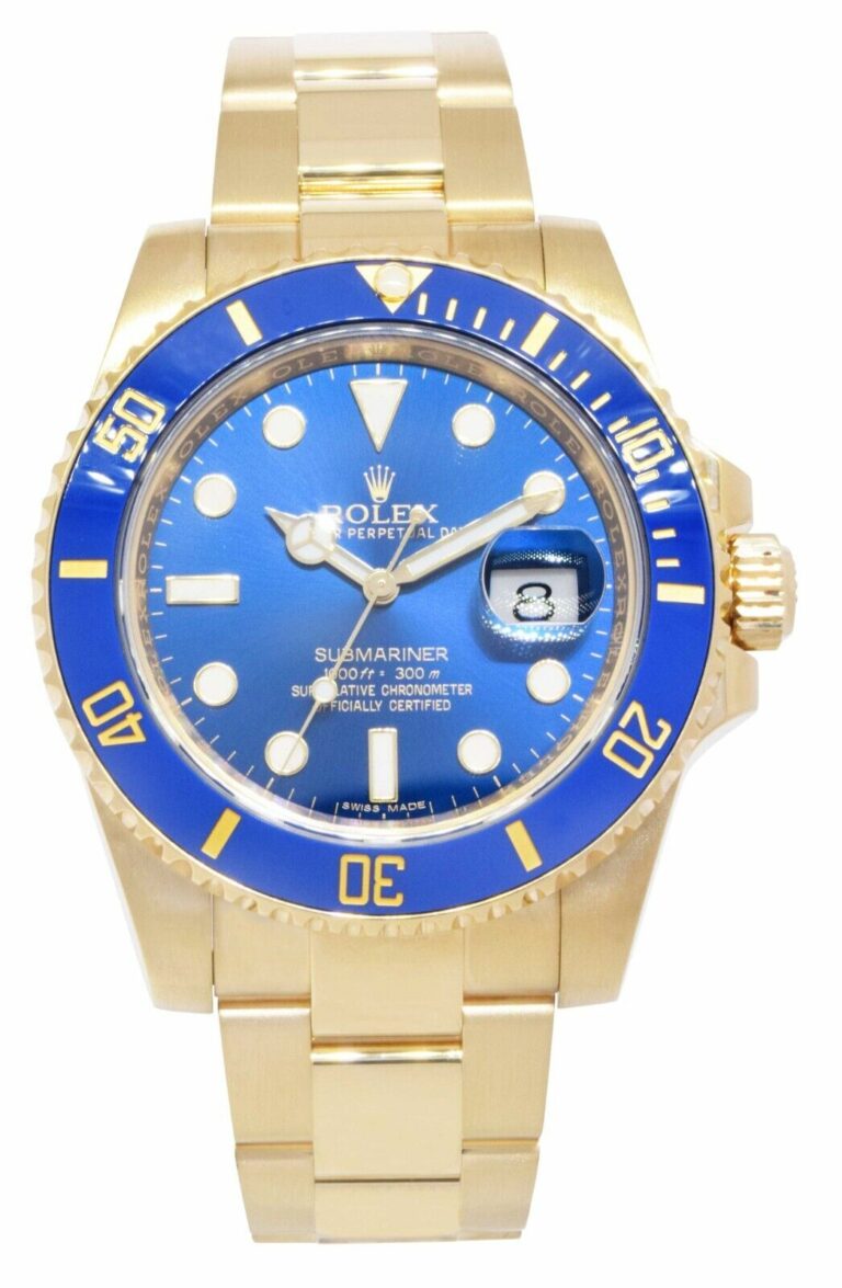 Rolex Submariner Date 18k Yellow Gold Blue Ceramic 40mm Watch B/P '15 116618