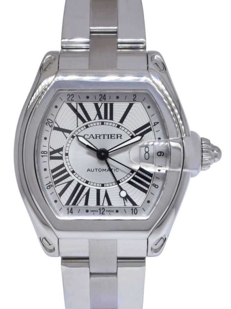 Cartier Roadster XL GMT Steel Silver Dial Mens Automatic Watch W62032X6 2722