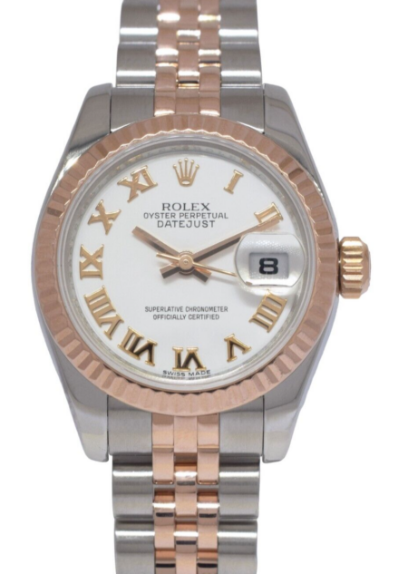 Rolex Datejust 18k Rose Gold/Steel White Dial Ladies 26mm Watch +Card '11 179171