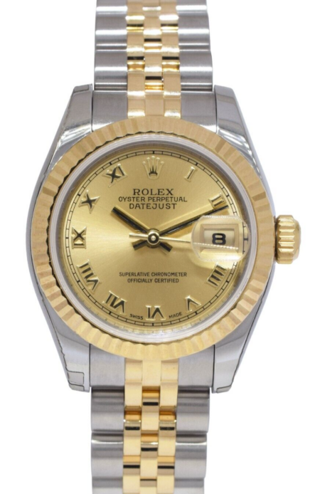 Rolex Datejust 18k Yellow Gold/Steel Champagne Dial Ladies 26mm Watch D 179173