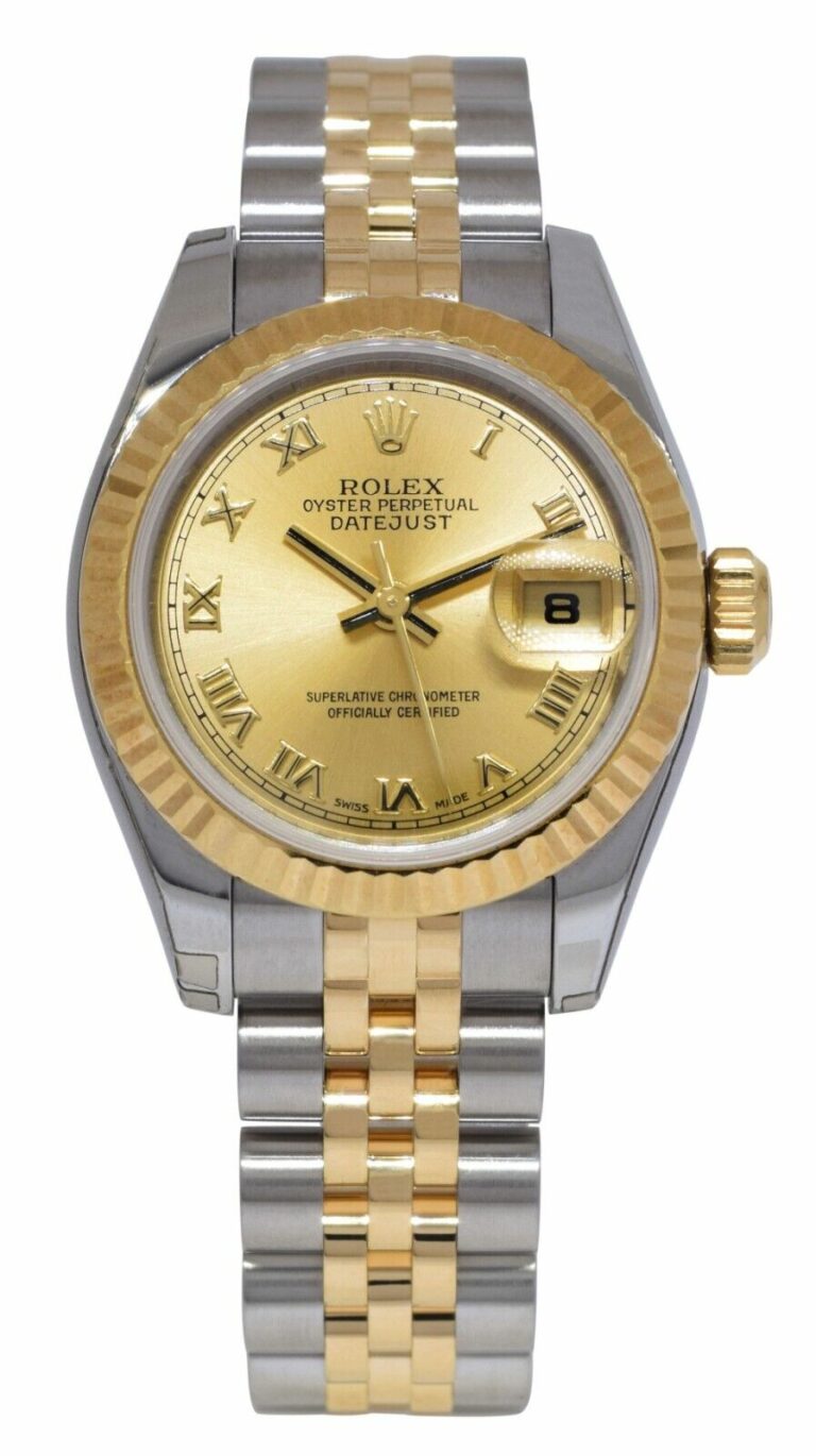 Rolex Datejust 18k Yellow Gold/Steel Champagne Roman Ladies 26mm Watch D 179173