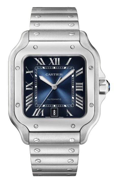 Cartier Santos Large Steel Blue Dial Mens Automatic Watch B/P WSSA0030 4075