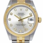 Rolex Datejust 18k Yellow Gold/Steel Silver Diamond 31mm Watch +Card '17 178273