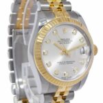 Rolex Datejust 18k Yellow Gold/Steel Silver Diamond 31mm Watch +Card '17 178273