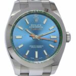 Rolex Milgauss Steel Z-Blue Dial Green Crystal Mens 40mm Watch +Card '14 116400