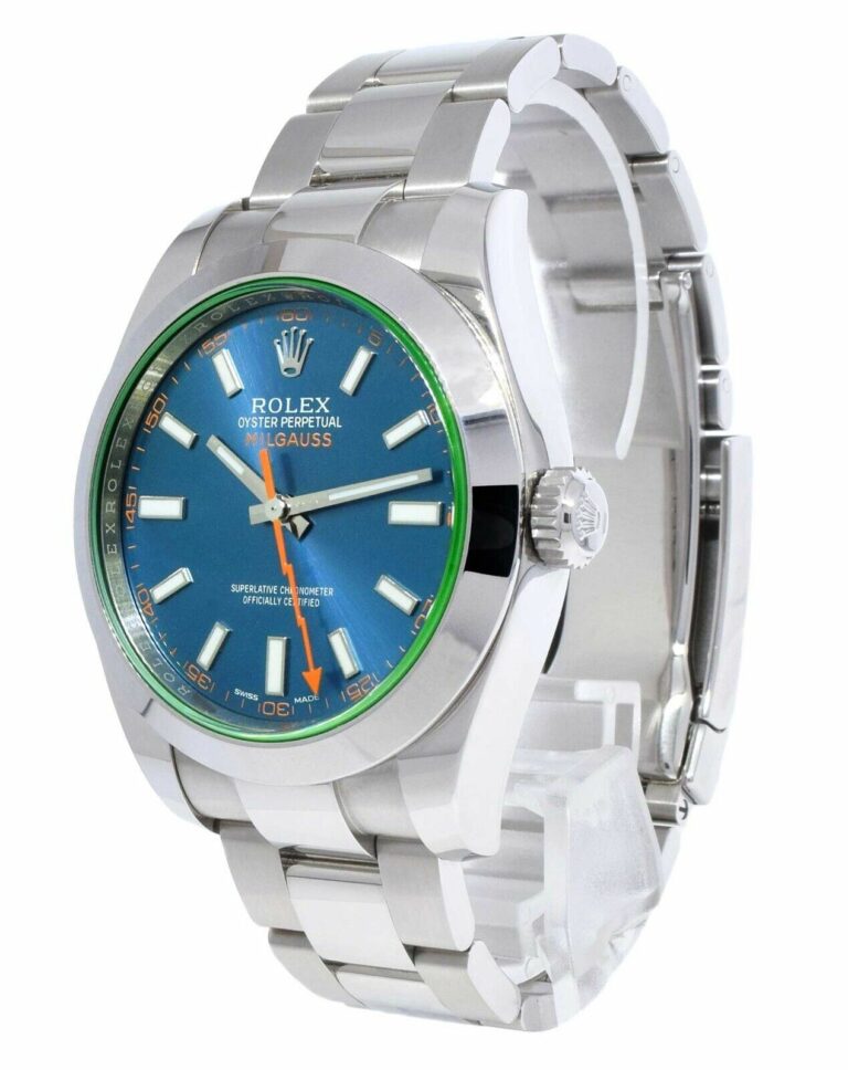 Rolex Milgauss Steel Z-Blue Dial Green Crystal Mens 40mm Watch +Card '14 116400