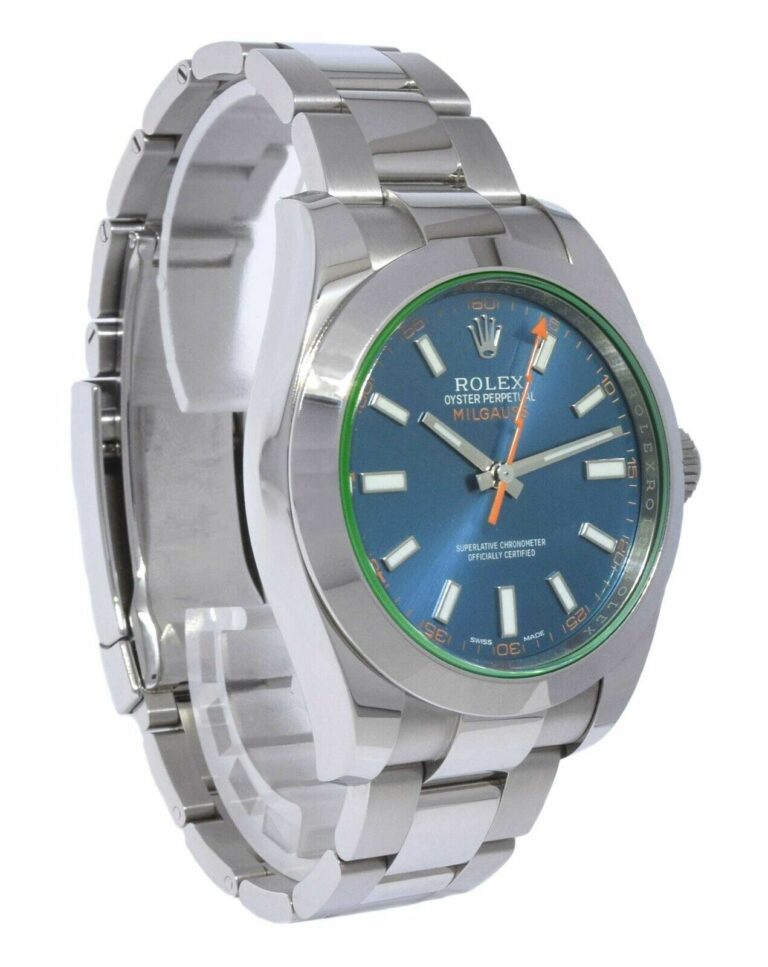 Rolex Milgauss Steel Z-Blue Dial Green Crystal Mens 40mm Watch +Card '14 116400