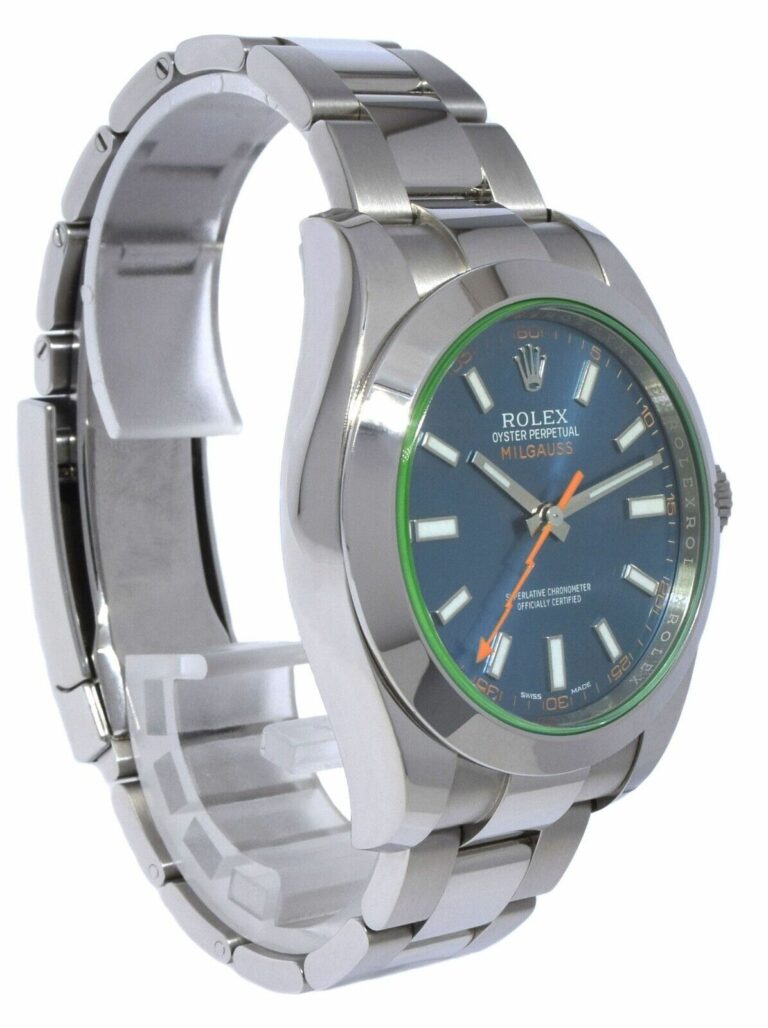 Rolex Milgauss Steel Z-Blue Dial Green Crystal Mens 40mm Watch +Card '14 116400