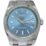 Rolex Milgauss Steel Z-Blue Dial Green Crystal Mens 40mm Watch +Card '14 116400