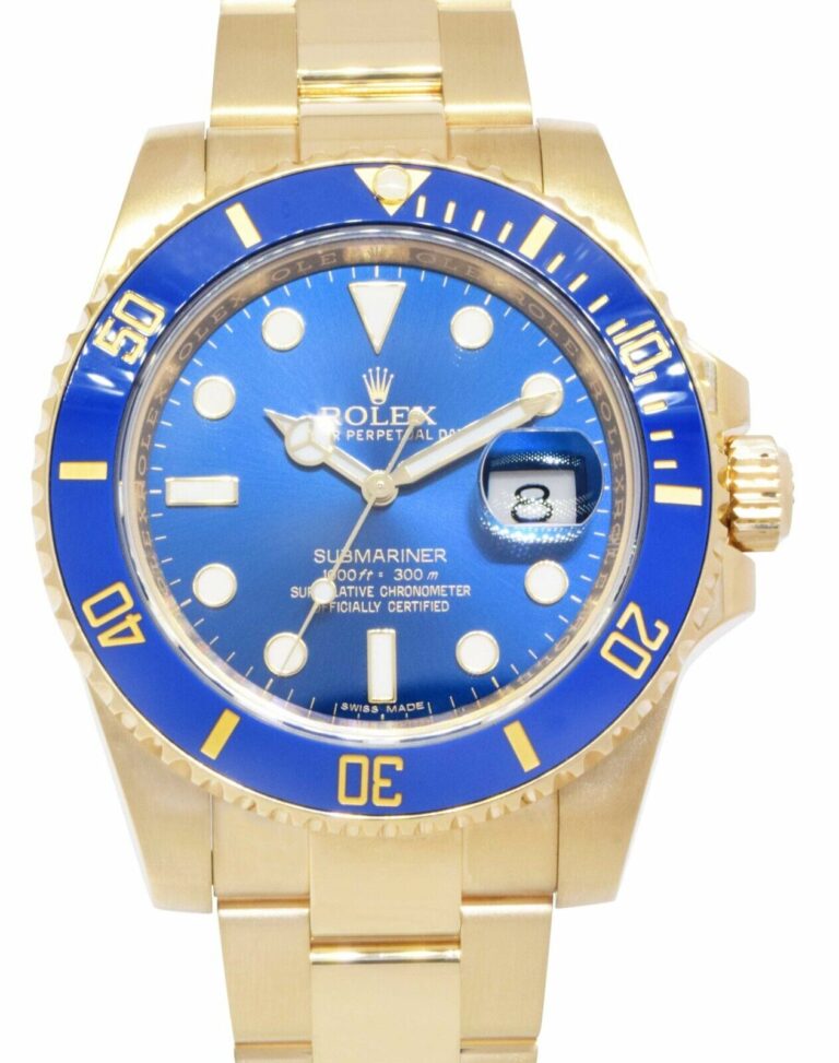 Rolex Submariner Date 18k Yellow Gold Blue Ceramic 40mm Watch +12+ 116618