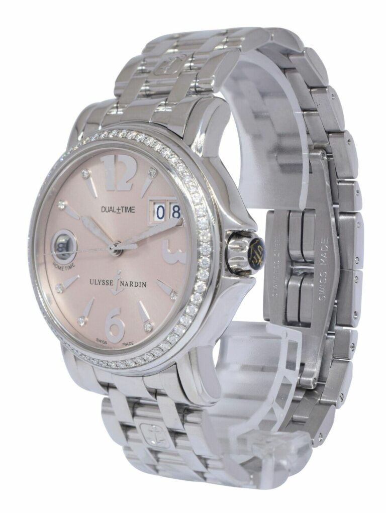 Ulysse Nardin Dual Time Steel Pink Dial 
Diamond Ladies 37mm Watch B/P 223-22