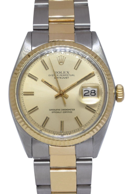 Rolex Datejust 18k Yellow Gold/Steel Champagne Dial 36mm Vintage Watch '72 1601