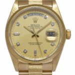 Rolex Day-Date President Bark 18k Yellow Gold Diamond Dial 36mm Watch '80 18078