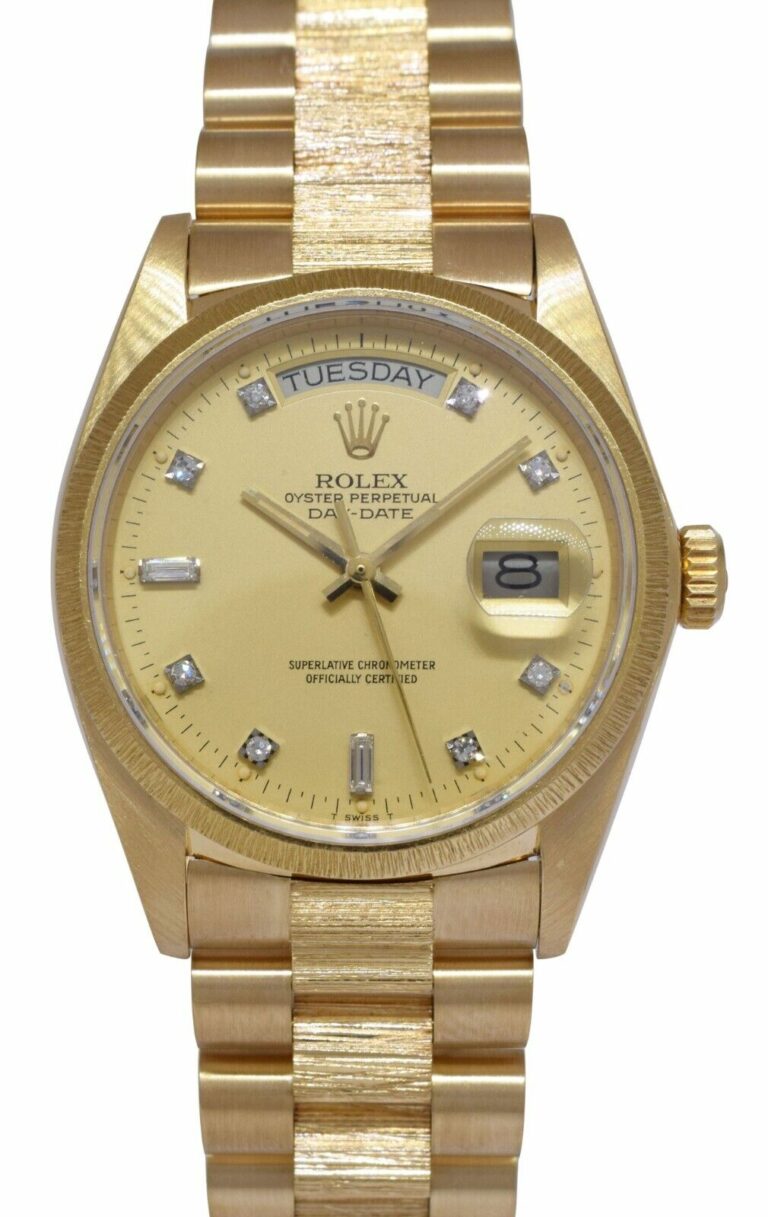 Rolex Day-Date President Bark 18k Yellow Gold Diamond Dial 36mm Watch '80 18078