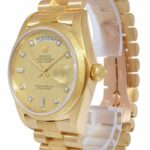 Rolex Day-Date President Bark 18k Yellow Gold Diamond Dial 36mm Watch '80 18078