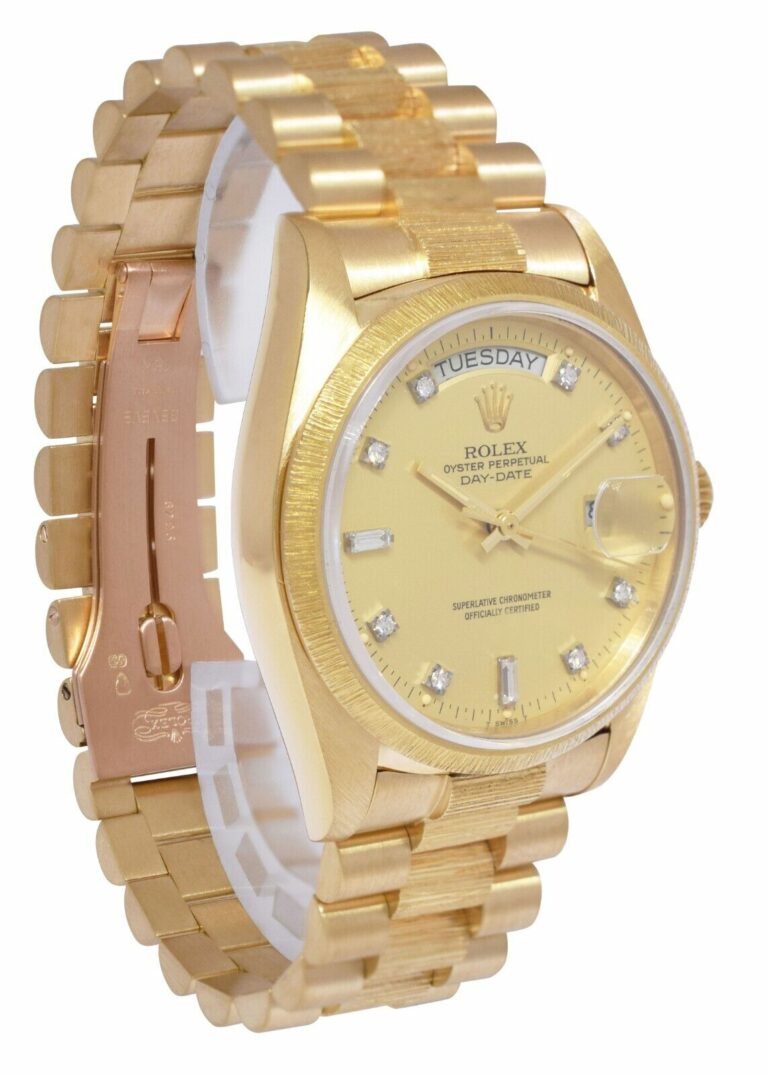 Rolex Day-Date President Bark 18k Yellow Gold Diamond Dial 36mm Watch '80 18078