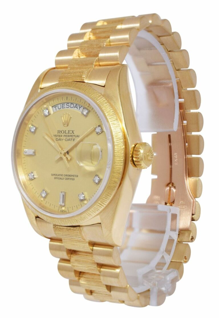 Rolex Day-Date President Bark 18k Yellow Gold Diamond Dial 36mm Watch '80 18078