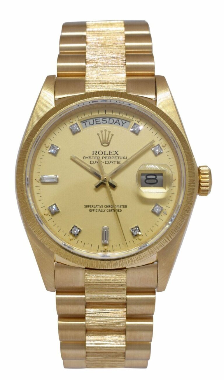 Rolex Day-Date President Bark 18k Yellow Gold Diamond Dial 36mm Watch '80 18078