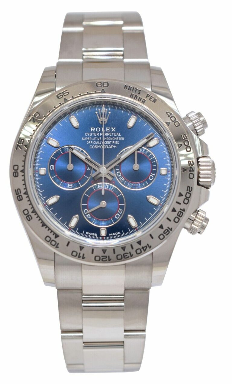 Rolex Daytona Chronograph 18k White Gold Blue Dial 40mm Watch B/P '23 116509