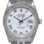 Rolex Datejust Steel 
18k White Gold Bezel White Roman Dial 36mm Watch K 16234