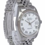 Rolex Datejust Steel 
18k White Gold Bezel White Roman Dial 36mm Watch K 16234