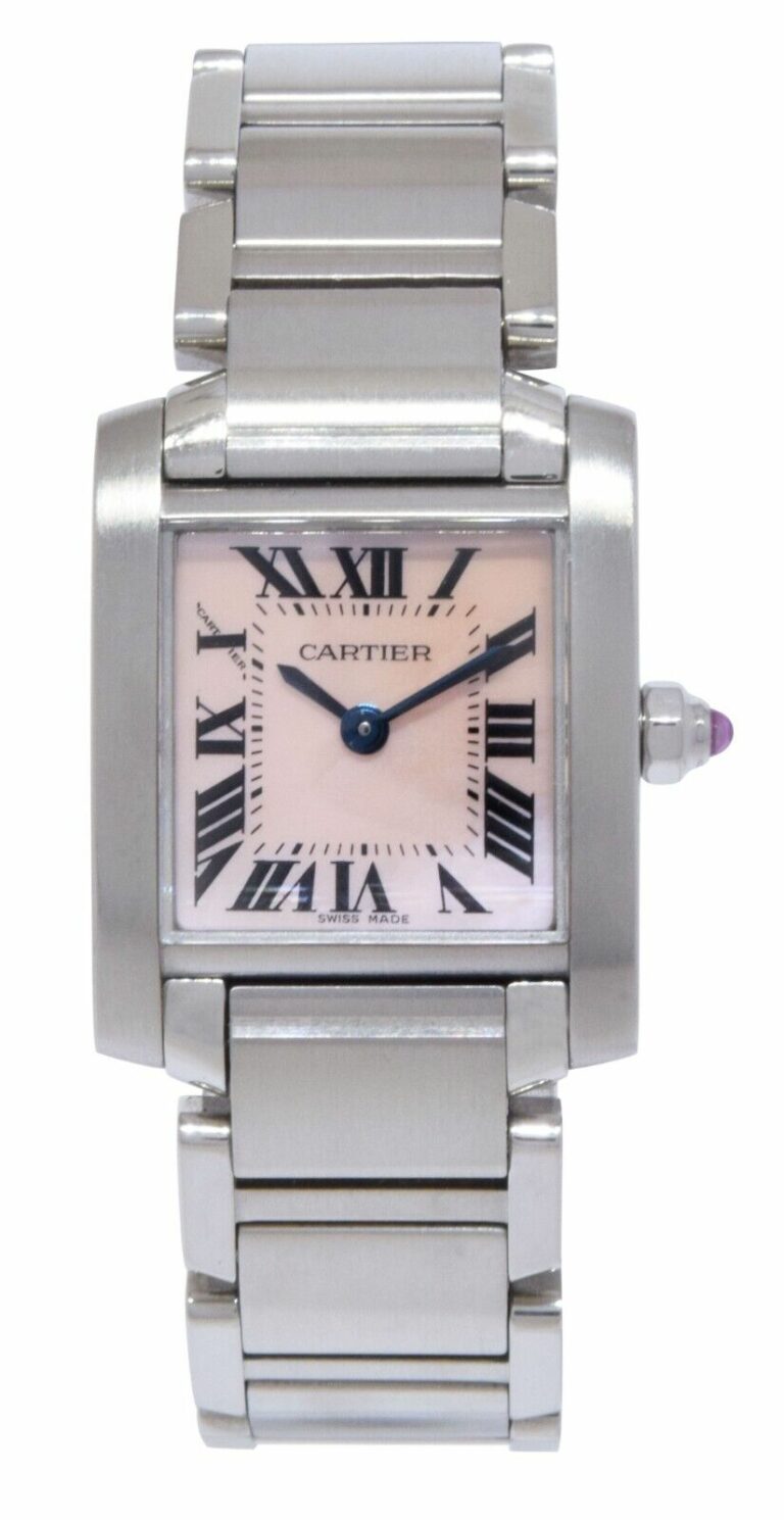 Cartier Tank Francaise Small Steel Pink MOP Ladies Quartz 20mm Watch 2384