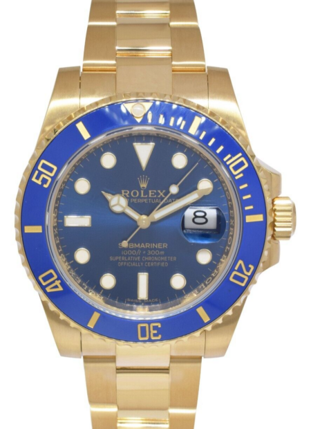 Rolex Submariner Date 18k Yellow Gold Blue Ceramic 40mm Watch +Card '19 116618