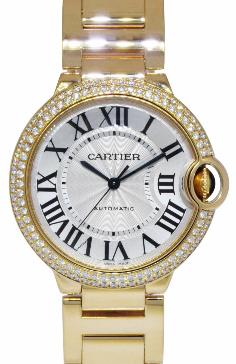 Cartier Ballon Bleu 36mm 18k Yellow Gold Diamond Bezel Watch WE9004Z3 3002