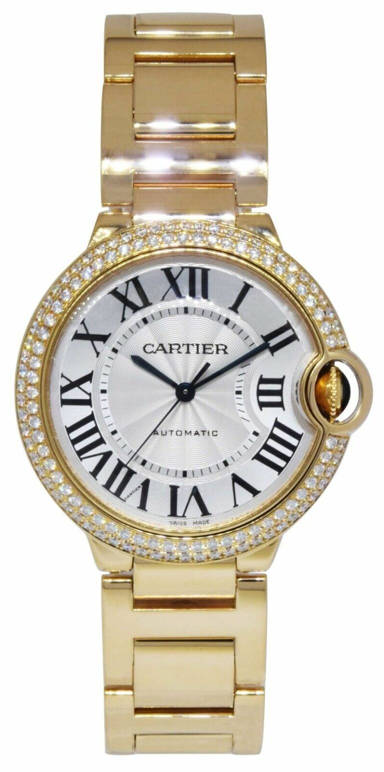 Cartier Ballon Bleu 36mm 18k Yellow Gold Diamond Bezel Watch WE9004Z3 3002