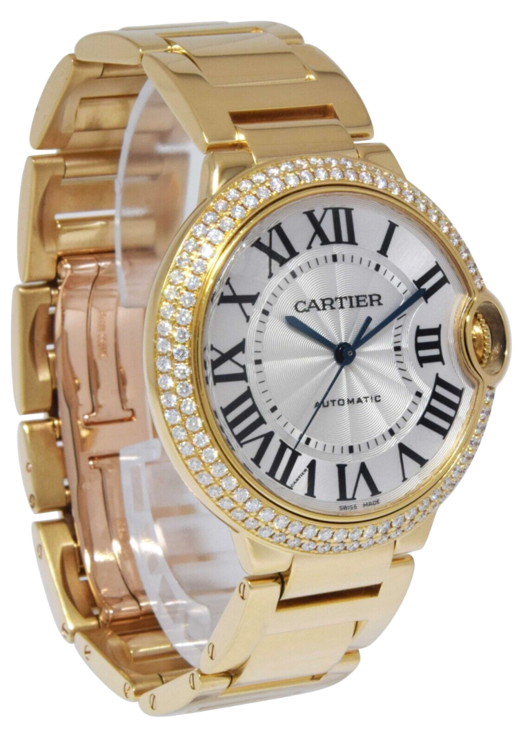 Cartier Ballon Bleu 36mm 18k Yellow Gold Diamond Bezel Watch WE9004Z3 3002