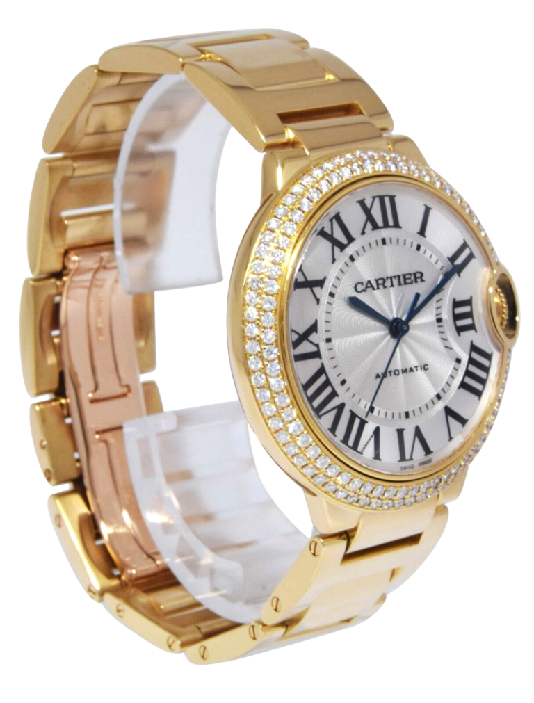 Cartier Ballon Bleu 36mm 18k Yellow Gold Diamond Bezel Watch WE9004Z3 3002