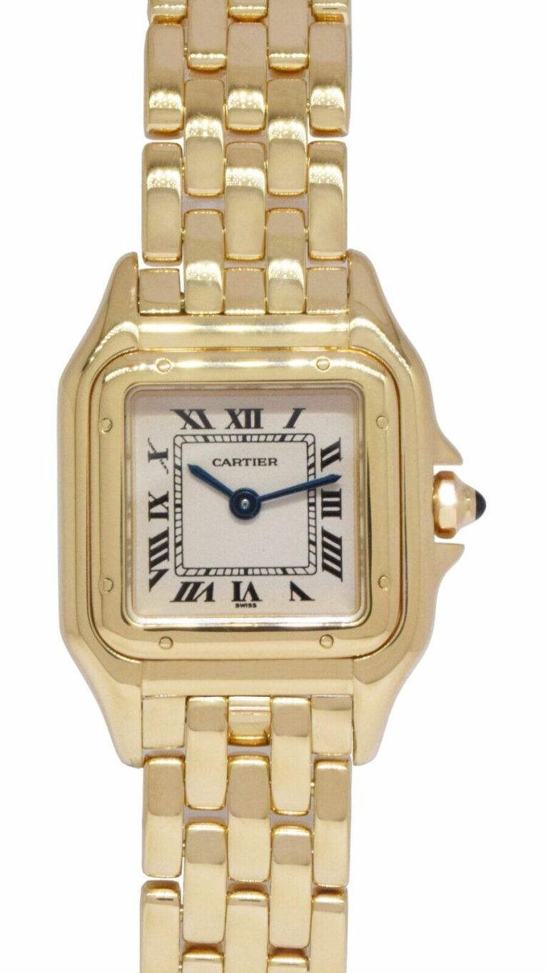 Cartier Panthere Small 18k Yellow Gold Silver Dial Ladies 22mm Quartz Watch 1070