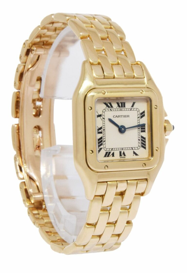 Cartier Panthere Small 18k Yellow Gold Silver Dial Ladies 22mm Quartz Watch 1070