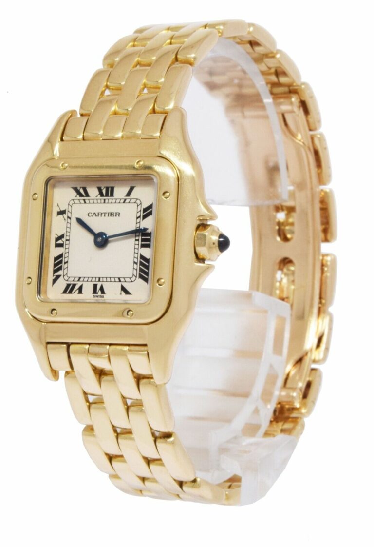 Cartier Panthere Small 18k Yellow Gold Silver Dial Ladies 22mm Quartz Watch 1070